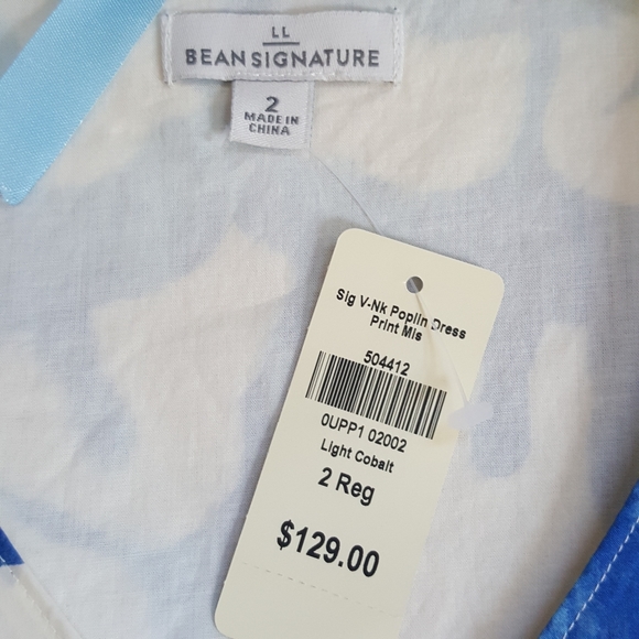 LL Bean V-neck Poplin Crane Print Cobalt Blue Summer Dress - Picture 4 of 5